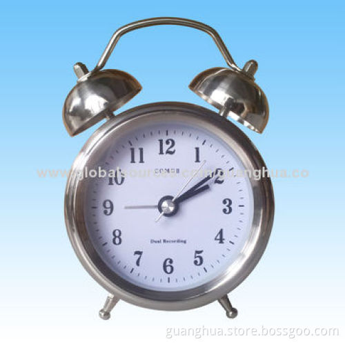 Metal clock with voice recording function, in twin bell design